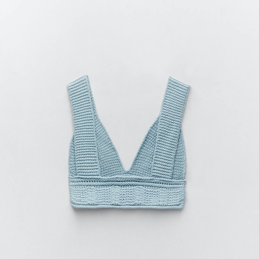 NWT ZARA Crop Knit Top Blue M - Picture 6 of 6